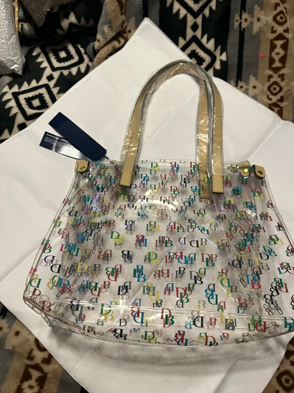 Dooney & Bourke NWT Clear Tote with Multicolor DB Logo and Cream Handles - Picture 5 of 10